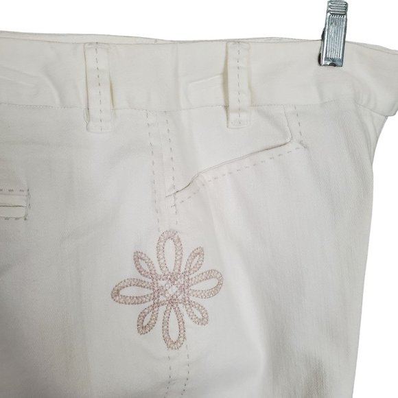 Talbots NWT Size 8P 8 Petite Pants Cotton Denim Floral Embroidered NWT Stretch - Picture 10 of 10